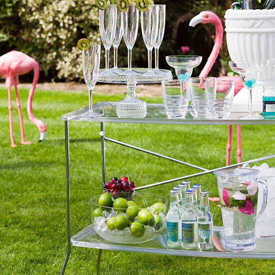 pink flamingos + bar cart