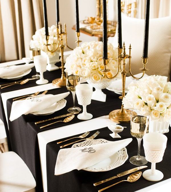 elegant table setting | black + white + gold
