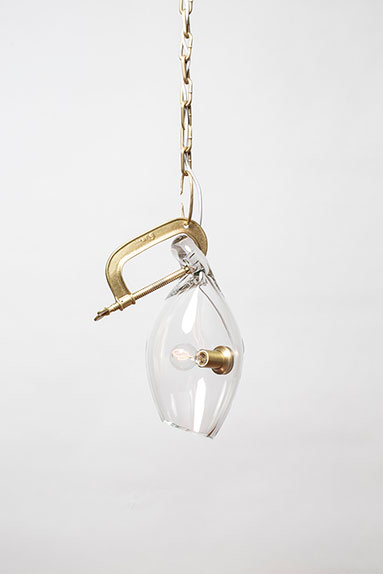 gold c-clamp + glass globe pendant