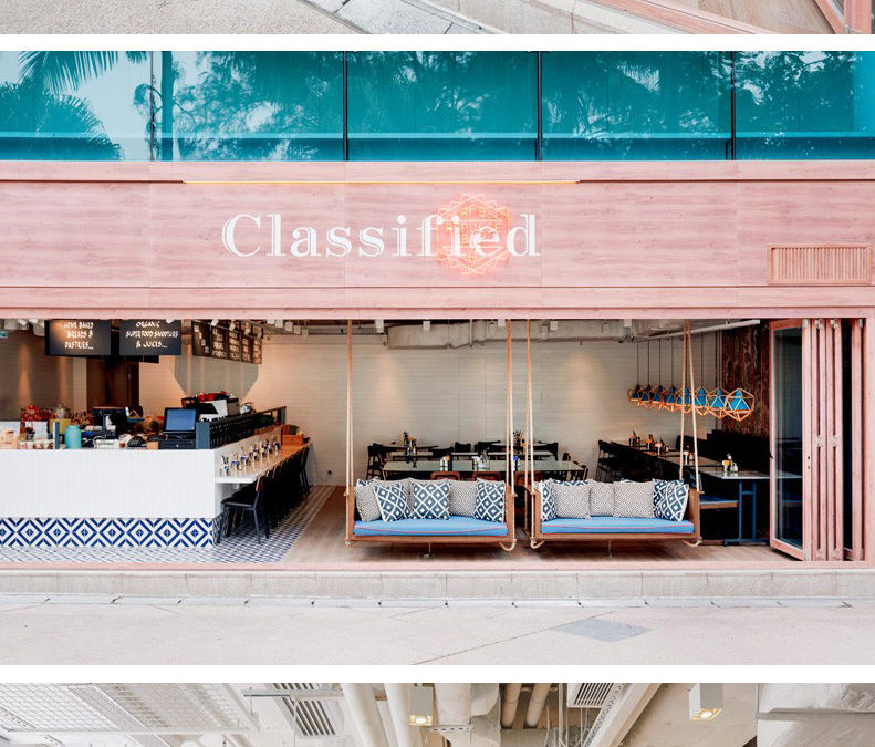 Classified, Hong Kong | design by Substance | swing seating + cool color