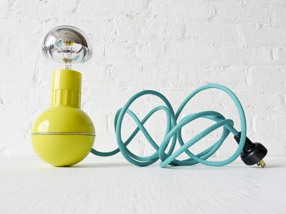 Retro Atomic Mid-Century Wobble Ball Light with Aqua Green Blue Color Cord OOAK