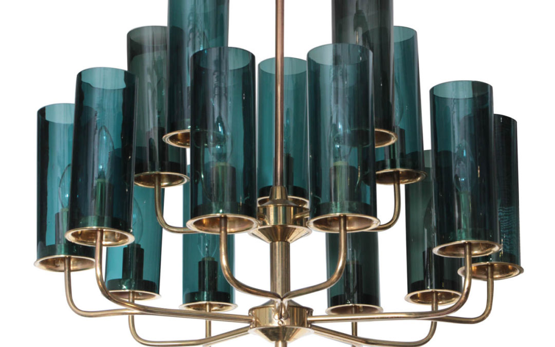 brass + blue glass cylinder chandelier | by Hans Agne Jakobsson | via 1stdibs